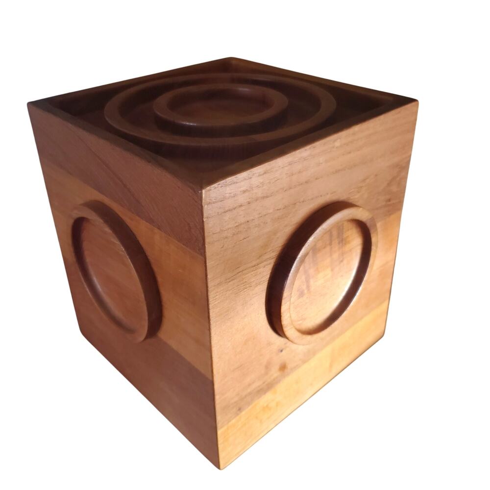 Vintage MCM Dansk IHQ Jens Quistgaard Teak Wood Cube Square Bullseye Ice Bucket - Picture 2 of 13